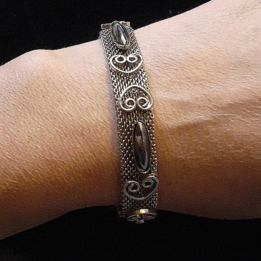 Vintage hematite mesh bracelet Tammey Jewels "Peggy Day"